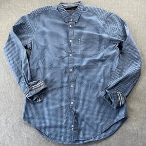 Zara Man Slim Fit Gingham Button Down Shirt Mens L Blue Casual Smart Modern